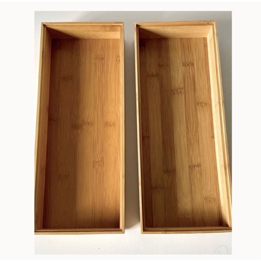 Bamboo wood organizer stacking boxes.